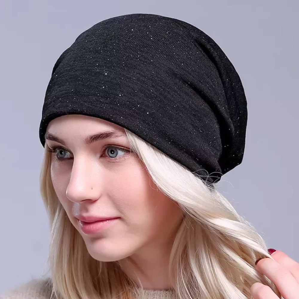 New! Black Sequined Slouch Beanie - Picture 2 of 9